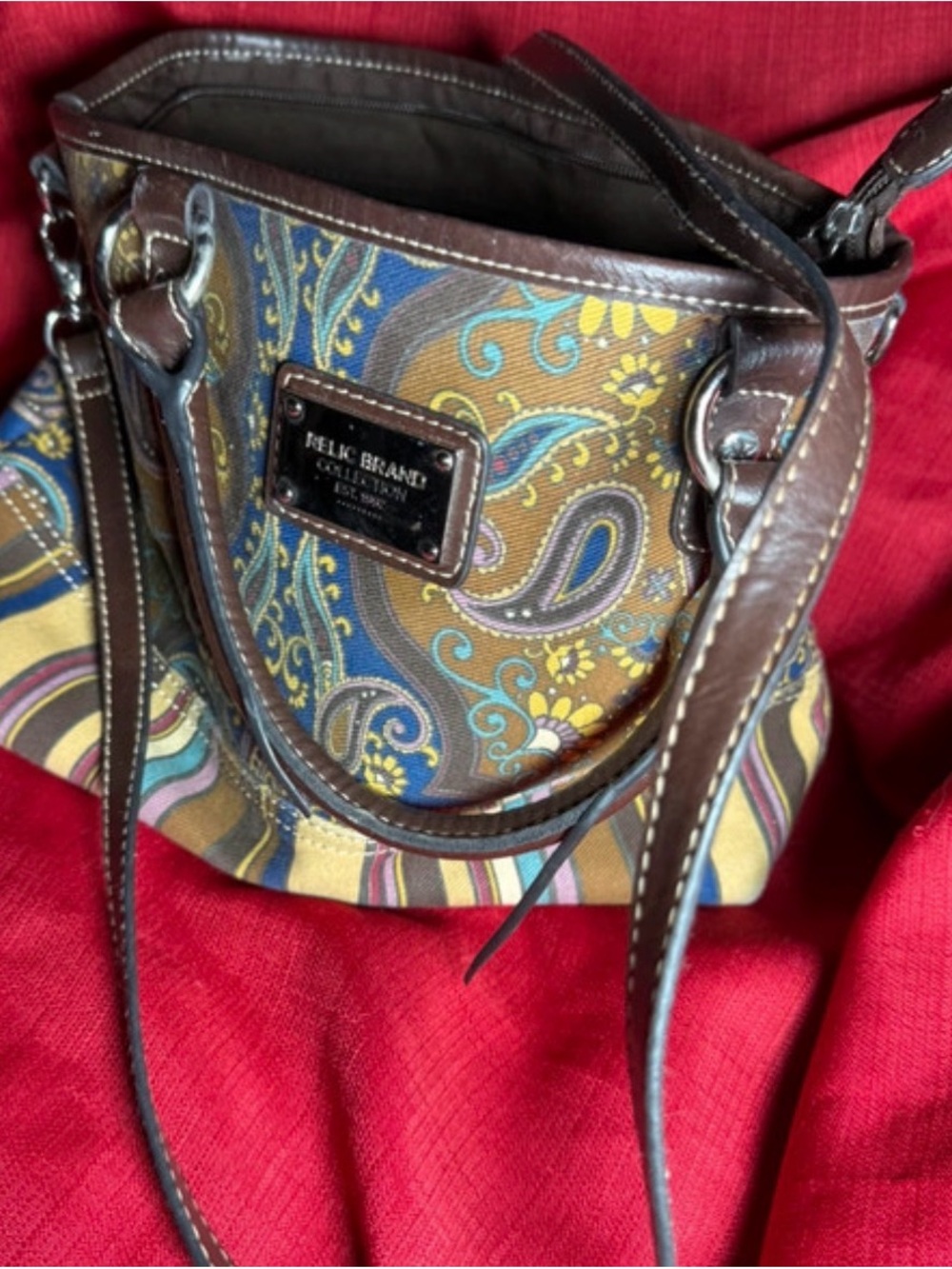 Relic Paisley Shoulder Bag in Brown, Blue and Yellow
